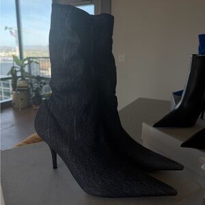 Balenciaga Denim Pointed Slouch Sock Boots